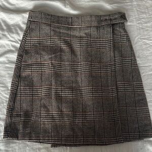 Commense Black and White Plaid A-Line Skirt